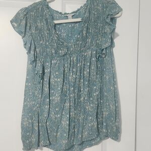 Lucky Brand Teal Floral Blouse